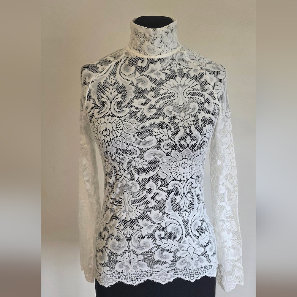 Etincelle Cream Lace Fitted Long Sleeve  Top S